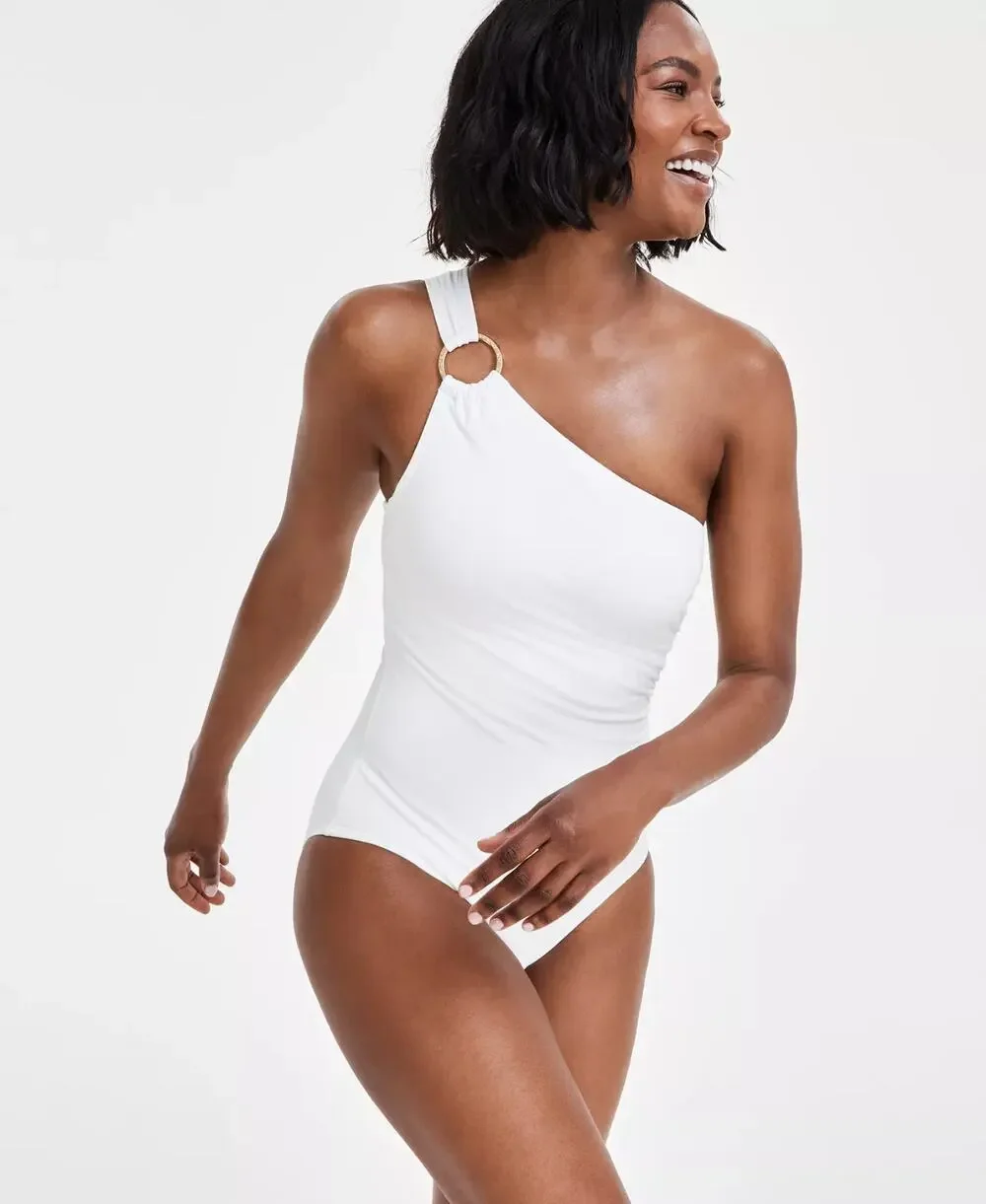 Michael Michael Kors Women's One-Shoulder One-Piece Swimsuit White Size 4 3586